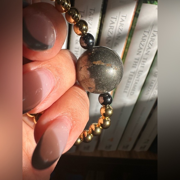 CLEAR  QUARTZ + GOLD-FILLED + PYRITE NATURAL STONES BRACELET size 7” - Picture 12 of 16